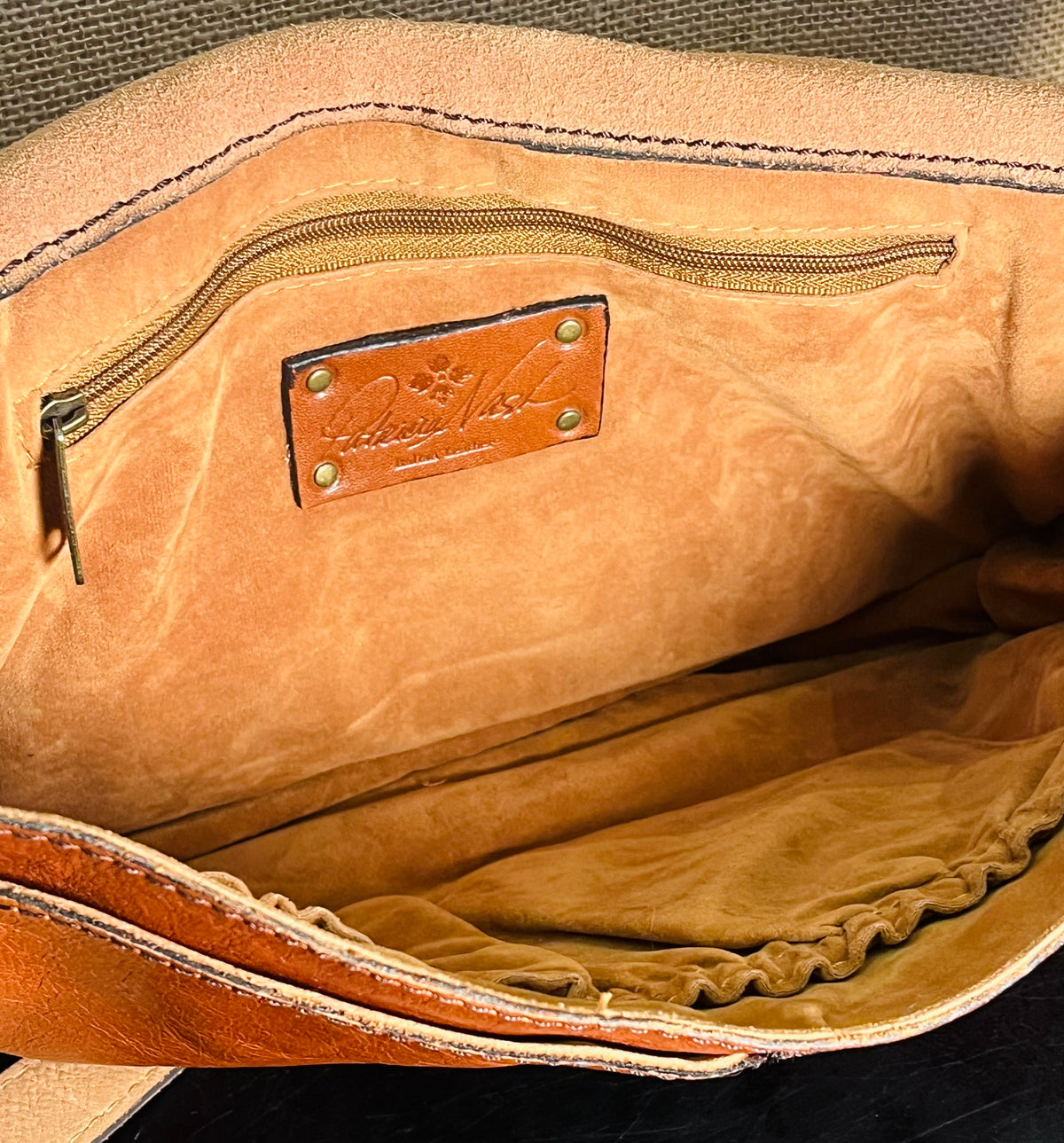 Patricia Nash Zig Zag Patchwork Brown Hobo Crossbody Leather Bag