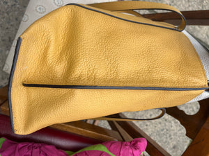 COACH Vtg Yellow w White Band 16” Large Zip Shoulder Bag Purse GR8 Used Condition!