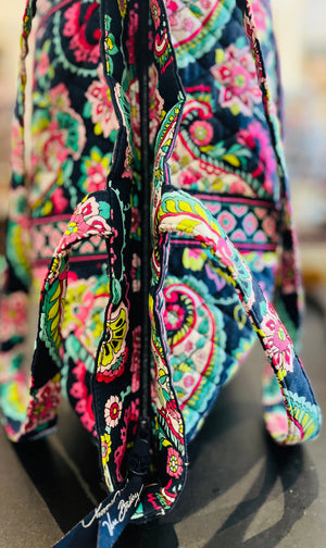 Vera Bradley Black Pink Large 12”x18” Tote Shoulder Bag w Zip Top Closure - A Beauty! EUC