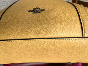 COACH Vtg Yellow w White Band 16” Large Zip Shoulder Bag Purse GR8 Used Condition!