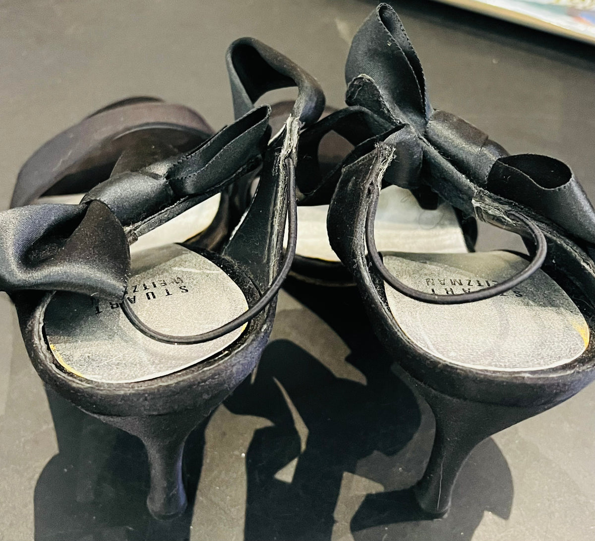 Stuart Weitzman Black Satin Strappy High Heels - sz10M Gently Used NO BOX