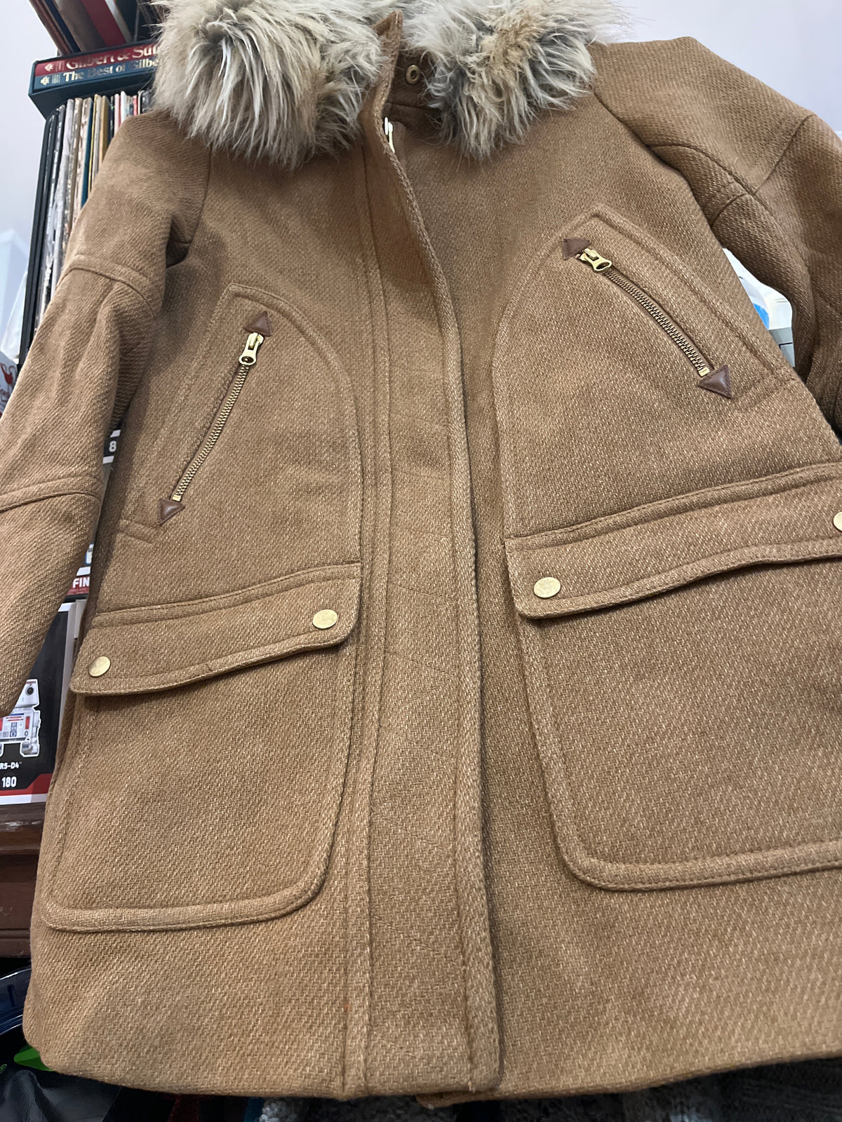 J.Crew Brown Parka w Gold Hardware Sz0Petite