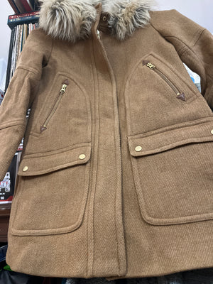 J.Crew Brown Parka w Gold Hardware Sz0Petite