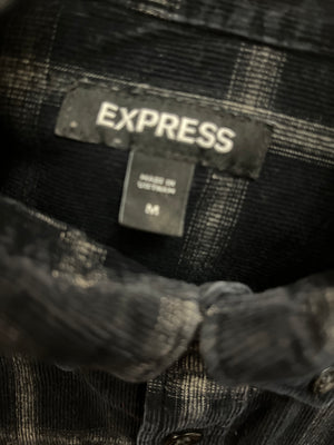 Express Used Blue Flannel Micro Cordoroy Button Up Collared Shirt