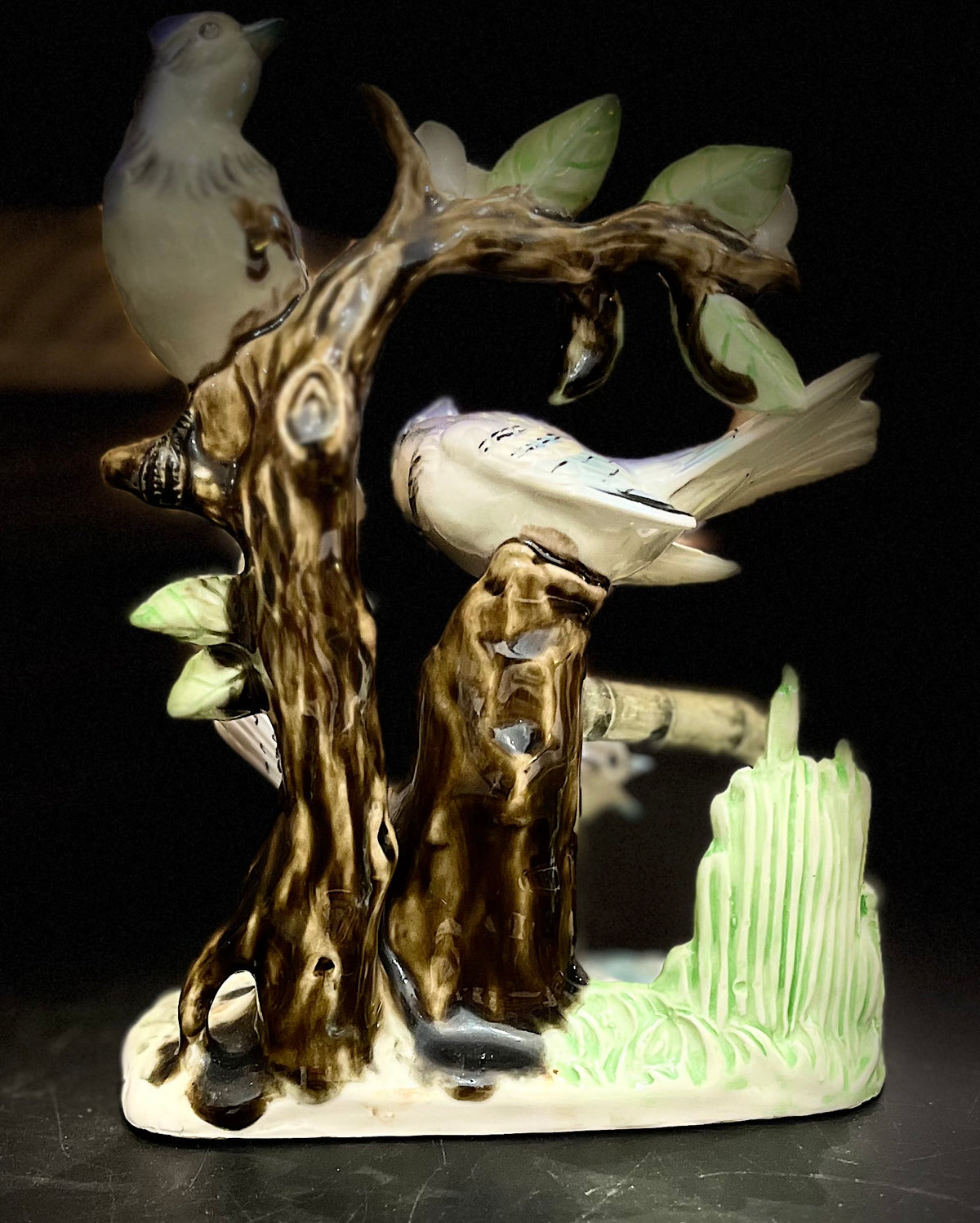 Japanese Blue Jays on Branches w Flowers 6.5”Hx5”W No Damage