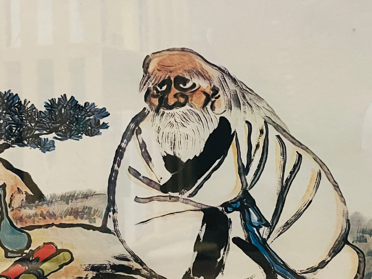 Chinese painting of Lao Tzu (or Zhuangzi), often attributed the modern artist Fan Zeng 15.5”x21.5” in Gold Frame