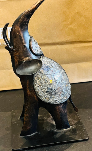 Metallic Crushed Glass Elephant Hanger Sculpture Style