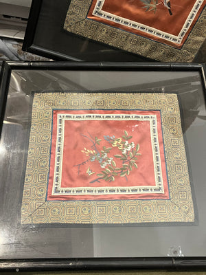 VTG Chinese Hand Embroidered Silk in Black Frame 16”x15”