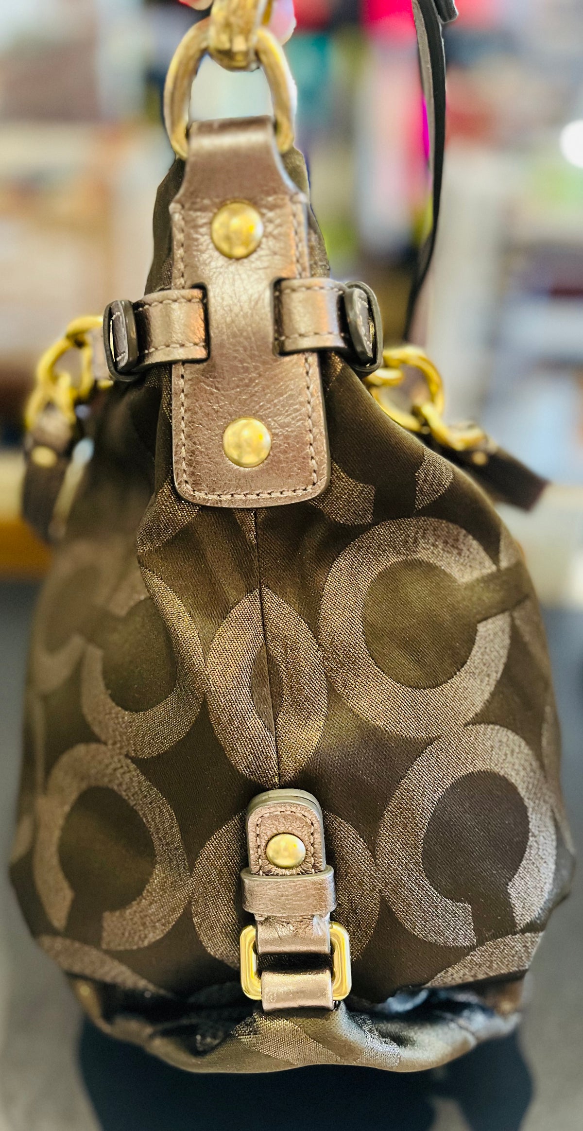 Authentic COACH #60971-1444 Op Art Brooke Metallic Bag w Brass Hardware and Tag