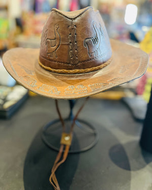 Leather Hand Tooled Native Design Cowboy/girl Hat
