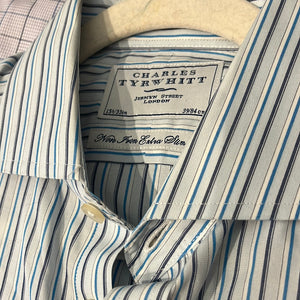 Men’s Charles Tyrwhitt Non Iron Extra Slim Fit 15 1/2 33”Blue Pin Stripes USED