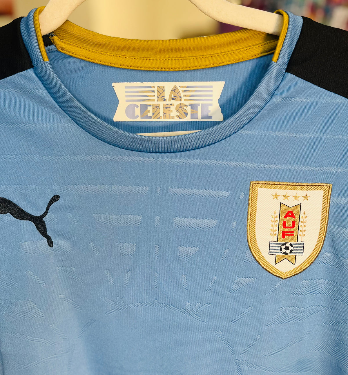 Uruguay PUMA La Celeste Soccer AUF Jersey Baby Blue SzM Gently Used No Stains or Rips!