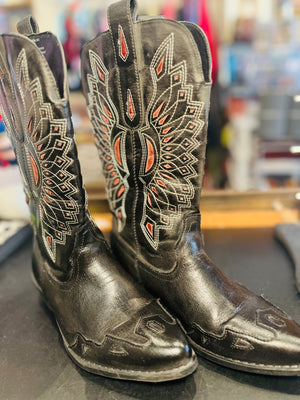 Coconuts Cow Girl Black Boots Sz8M Pointed Toe