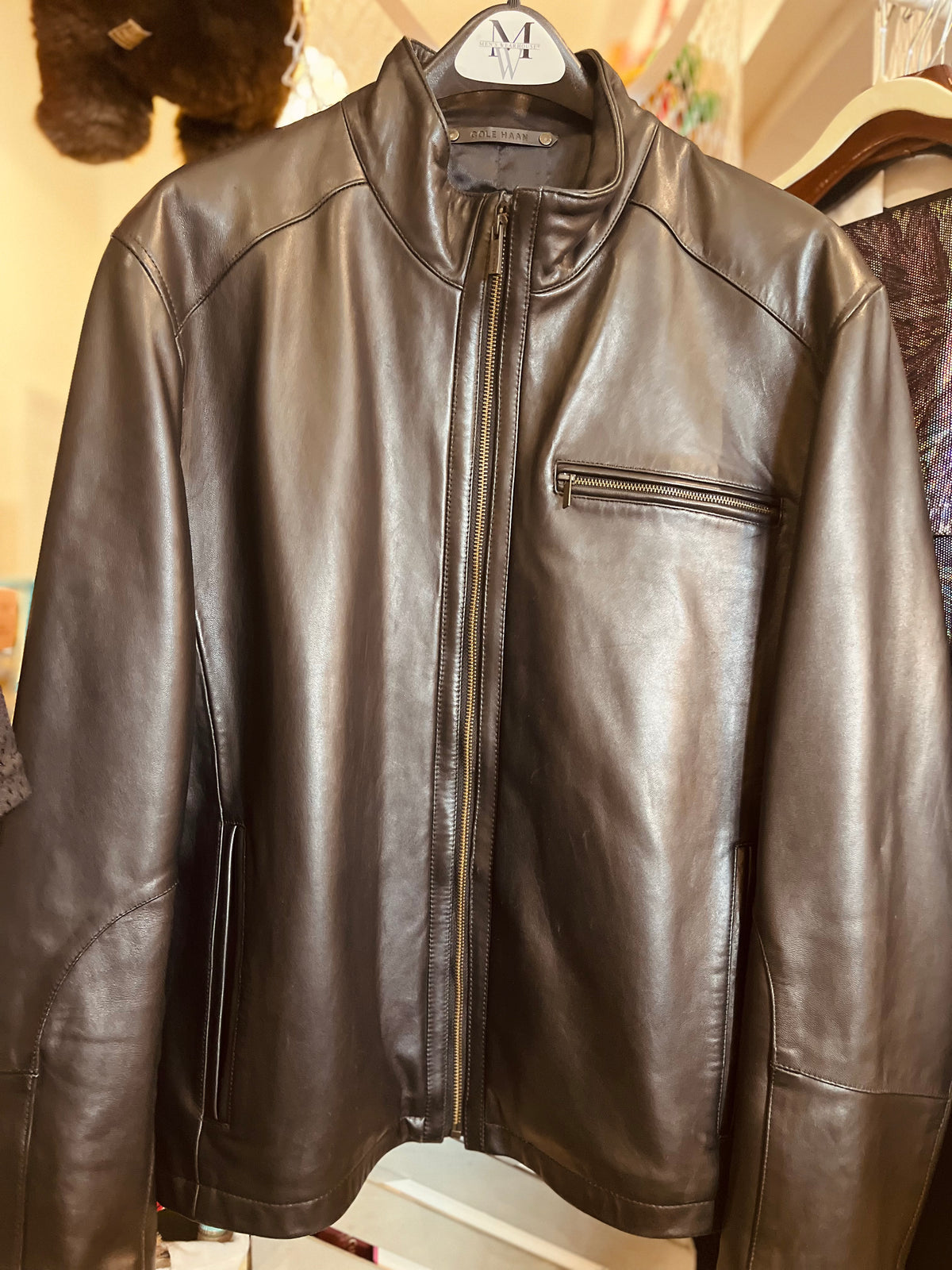 KENNETH COLE Chocolate Mens Leather Zip Up Jacket Sz L