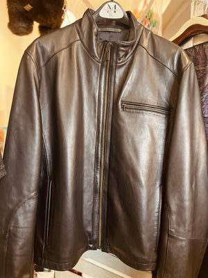KENNETH COLE Chocolate Mens Leather Zip Up Jacket Sz L