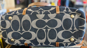 Authentic COACH Denim Striped Large Blue Excellent Used Condition!