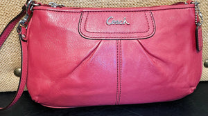 COACH Ashley 9” Leather Zipper Credit Card Wristlet Rose Pink GUC!