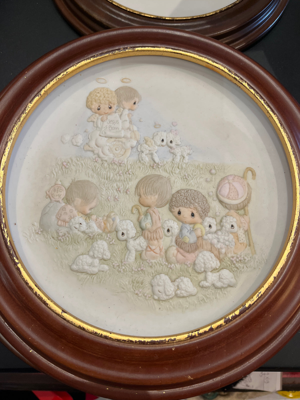 Precious Moments Unto Us a Child Is Born Christmas Collection 10” Plate in Wooden Frame Gold Rim (8” opening)