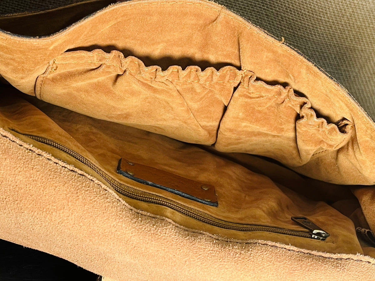 Patricia Nash Zig Zag Patchwork Brown Hobo Crossbody Leather Bag