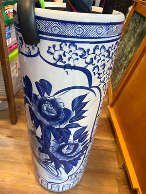 24” Blue White Peacock Floral Umbrella Stand