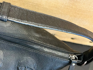 IO Pelle 14” Black Skulls Shoulder Zip Bag Italian Leather Exc Condition! used