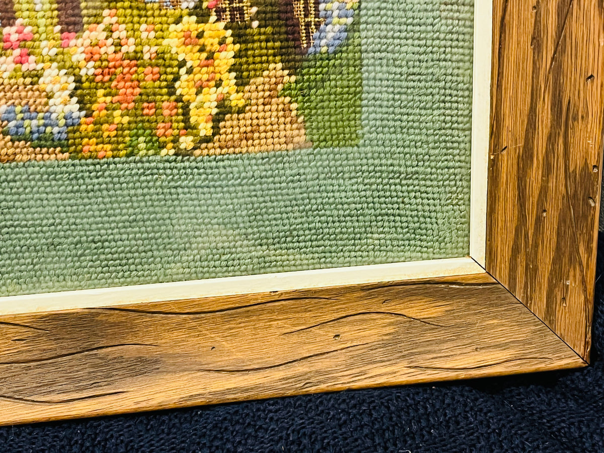 Needlepoint Cottage House in Wood Frame 15”x19”