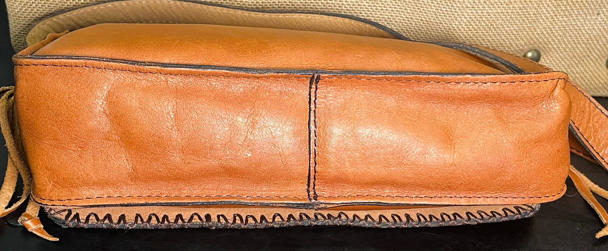 Patricia Nash Zig Zag Patchwork Brown Hobo Crossbody Leather Bag