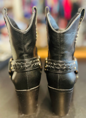 Jessica Simpson Black Leather Heeled Studded Pointy Shoes 8.5