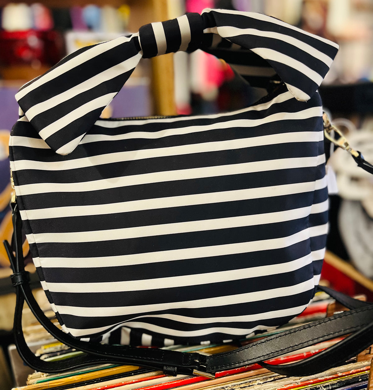 Kate Spade Bow Black N White Stripe Crossbody Bag