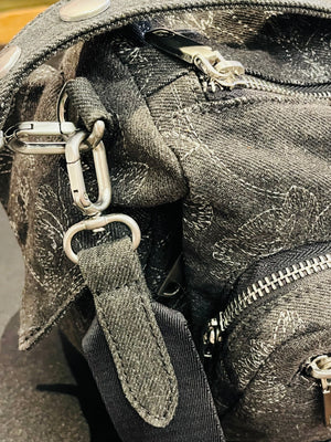 DESIGUAL Gray Denim Medium Embroidered Multi-Pocket Shoulder Handbag GREAT Condition!