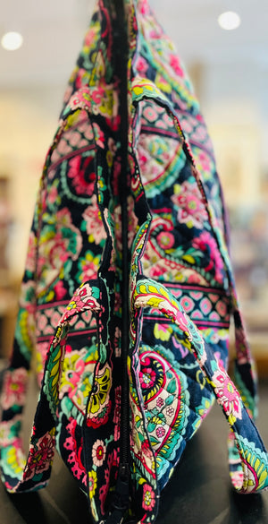 Vera Bradley Black Pink Large 12”x18” Tote Shoulder Bag w Zip Top Closure - A Beauty! EUC