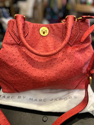 Marc Jacobs Red Strawberry Ostrich Medium Top Handle Crossbody Bag w Dust Bag!