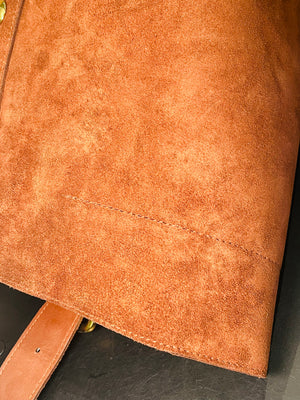 Madewell Suede Brown Bucket Bag Gold Grommets Large w Adjustable Strap