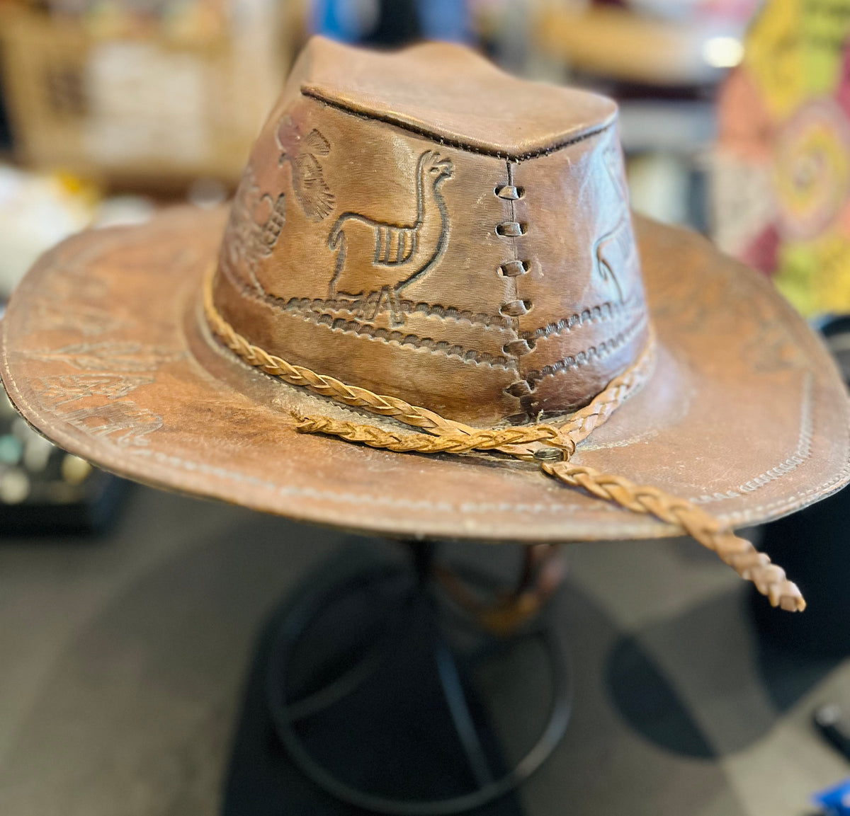 Leather Hand Tooled Native Design Cowboy/girl Hat