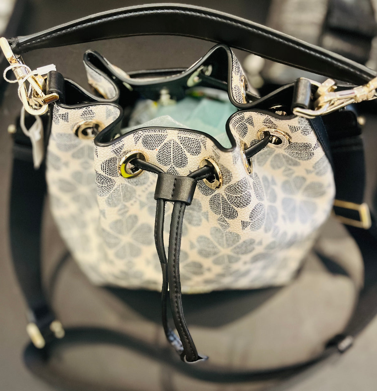 Trending Kate Spade Small Flower Bucket Bag Black Excellent Used Condition!