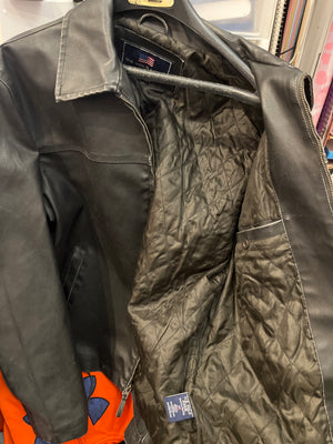 US Polo Assn. Black Faux Leather Zip Jacket 3 Outer Pockets SzL