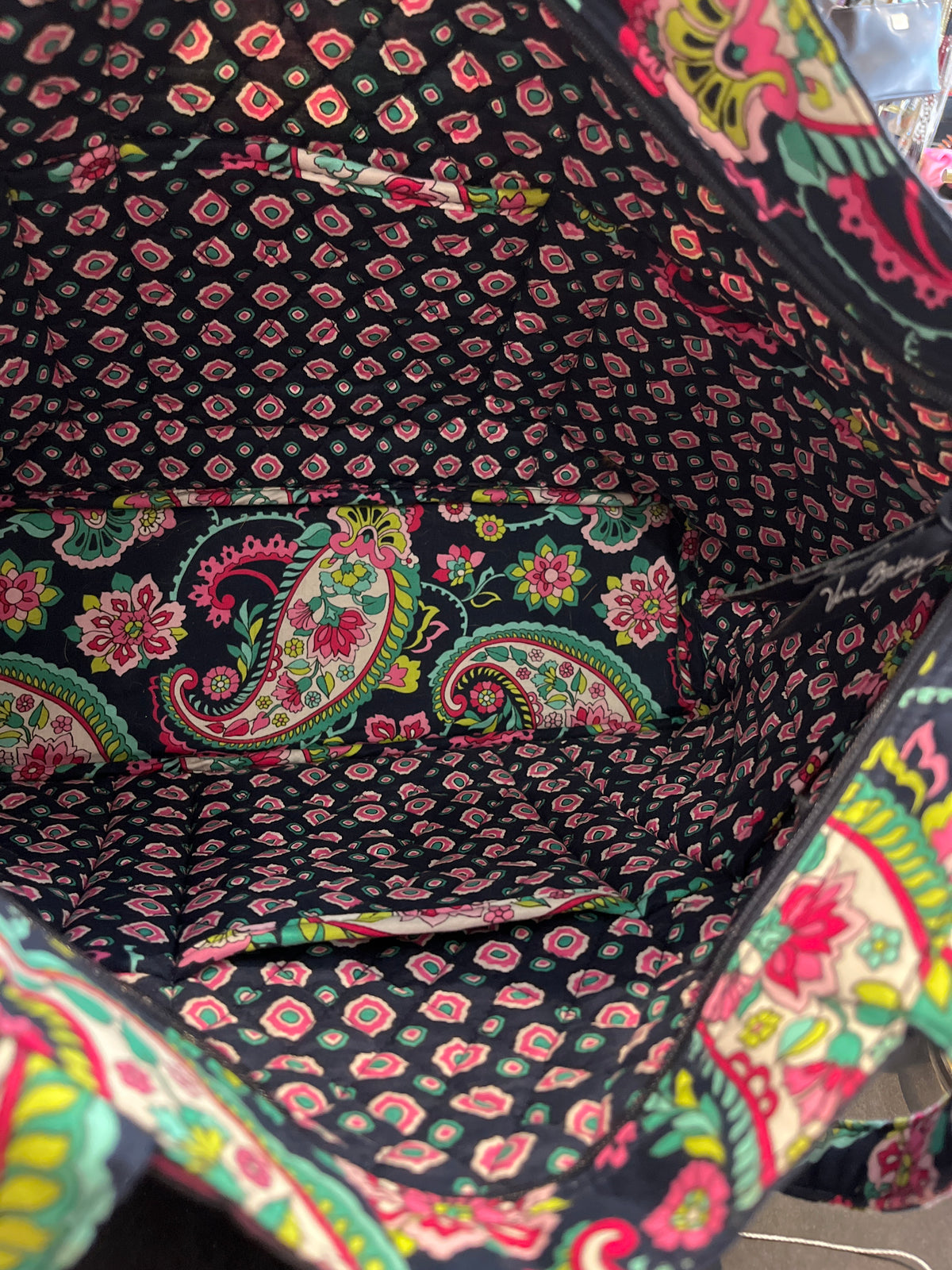 Vera Bradley Black Pink Large 12”x18” Tote Shoulder Bag w Zip Top Closure - A Beauty! EUC