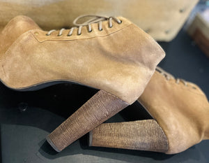 Jeffrey Campbell Lita Platform Tan Suede Upper 5” Heel Ankle Boots Size 9