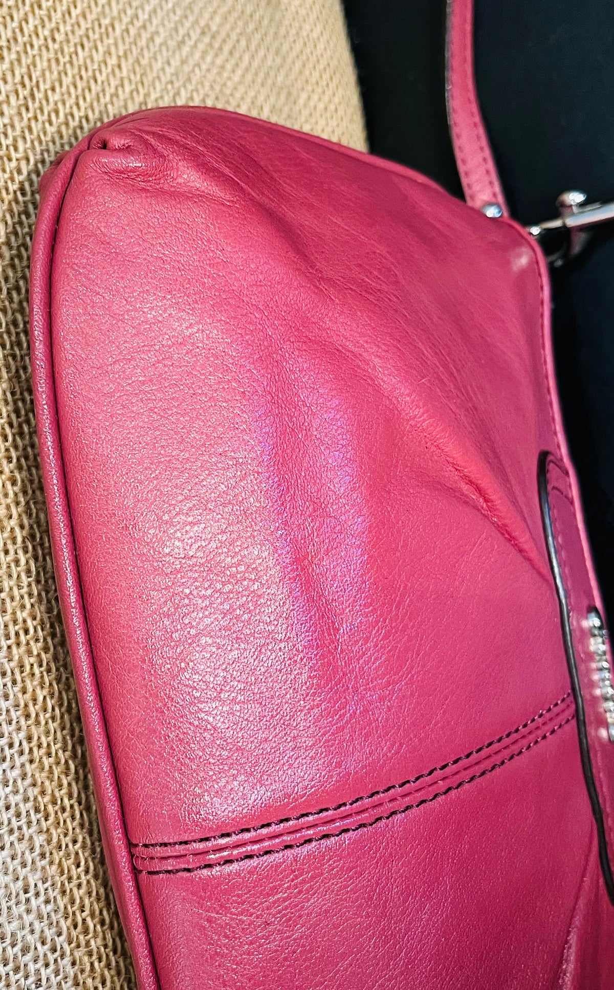 COACH Ashley 9” Leather Zipper Credit Card Wristlet Rose Pink GUC!