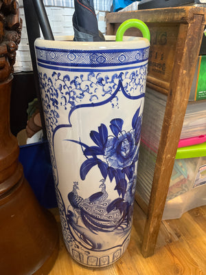 24” Blue White Peacock Floral Umbrella Stand