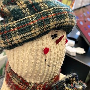 Antique Stuffed Decorative Snowman and Baby w Bell USED