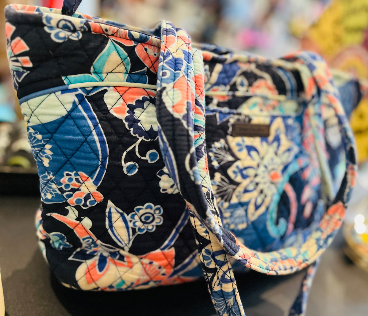 Vera Bradley Lotus Flower Blue Medium 15” W x 10” H Zip Up Bag Gently Used