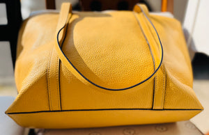 COACH Vtg Yellow w White Band 16” Large Zip Shoulder Bag Purse GR8 Used Condition!