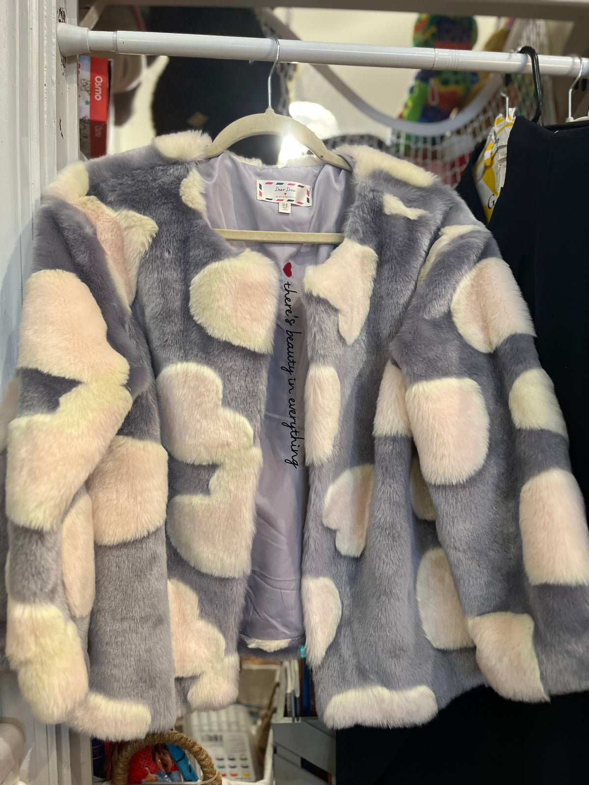 Dear Drew Barrymore Faux Fur Heart Jacket XS