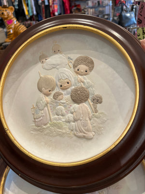 Precious Moments Come Let Us Adore Him Christmas Collection 10” Plate in Wooden Frame Gold Rim (8” opening)