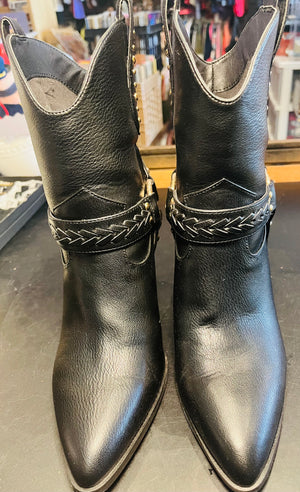 Jessica Simpson Black Leather Heeled Studded Pointy Shoes 8.5