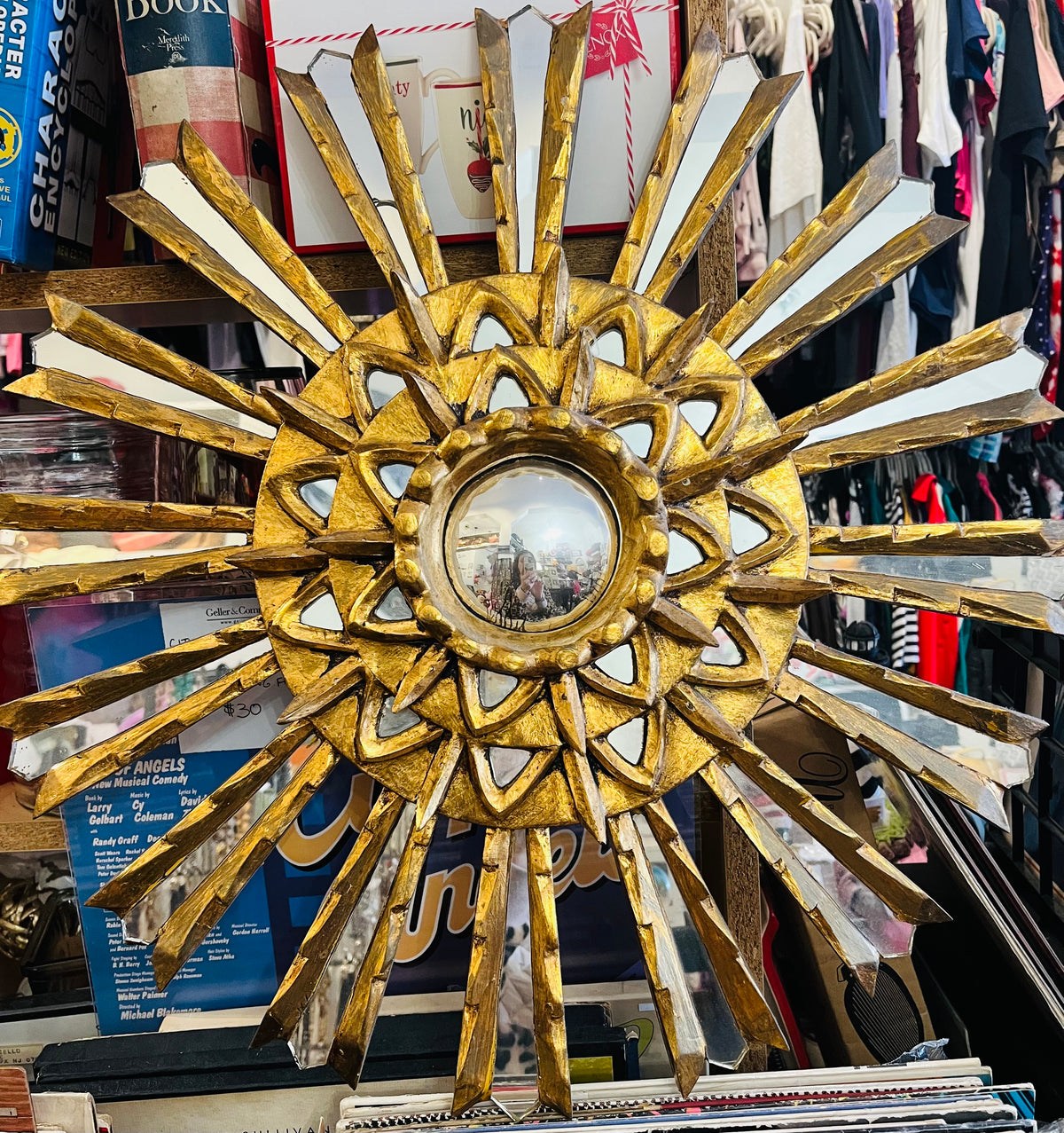 VTG Gold 20” Sunburst Mirror Style Double Layer Center Hanging Decor