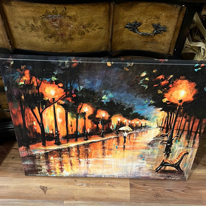 Man walking umbrella reprint on canvas