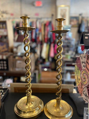 VTG Twisted Brass 21” Tall Candlestick NO Bottom Base