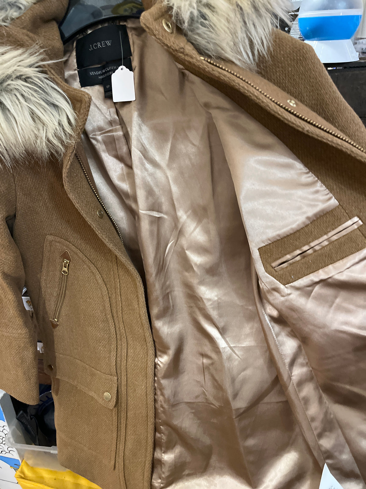 J.Crew Brown Parka w Gold Hardware Sz0Petite